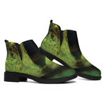 Green Snake Eye Print Flat Ankle Boots