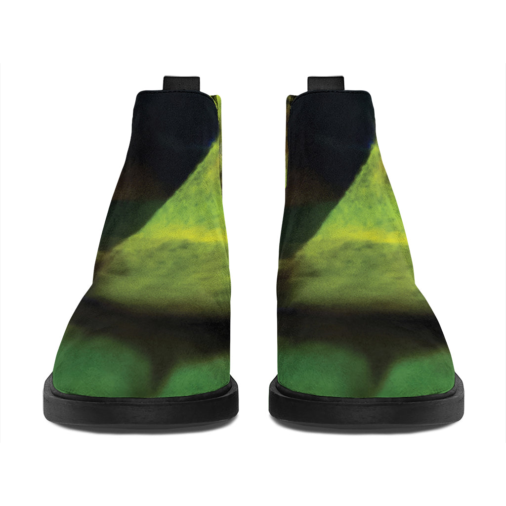 Green Snake Eye Print Flat Ankle Boots
