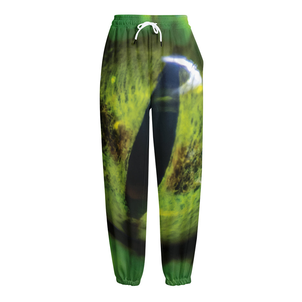 Green Snake Eye Print Fleece Lined Knit Pants