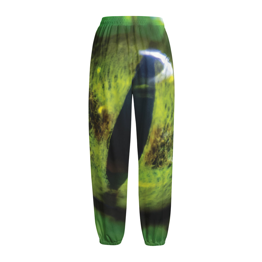 Green Snake Eye Print Fleece Lined Knit Pants
