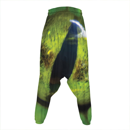 Green Snake Eye Print Hammer Pants