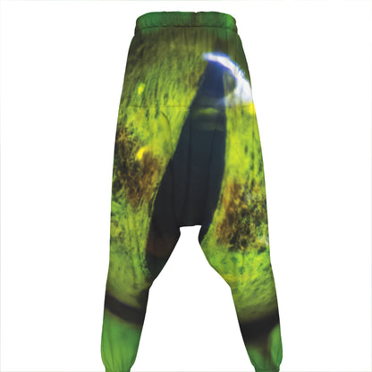 Green Snake Eye Print Hammer Pants