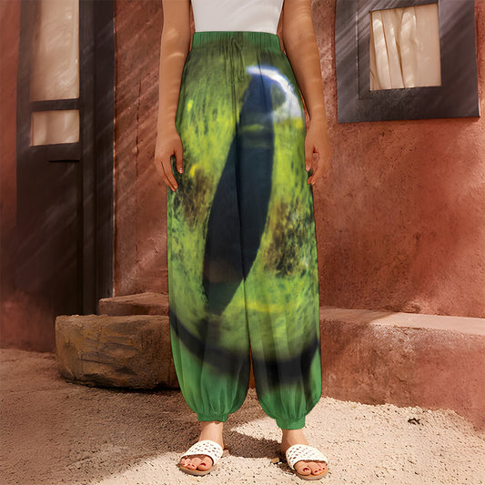Green Snake Eye Print Harem Pants