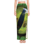 Green Snake Eye Print High Slit Maxi Skirt