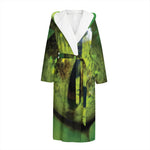 Green Snake Eye Print Hooded Bathrobe