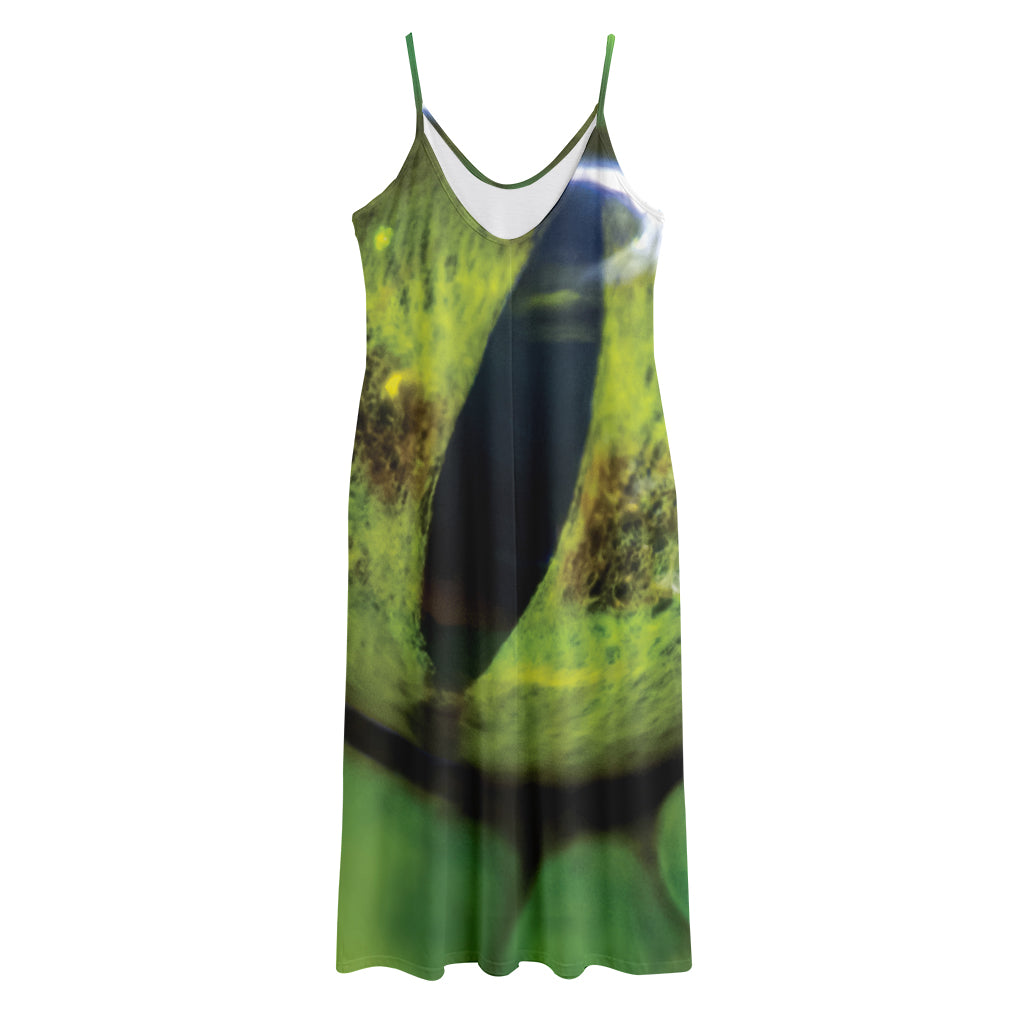 Green Snake Eye Print Jersey Midi Cami Dress