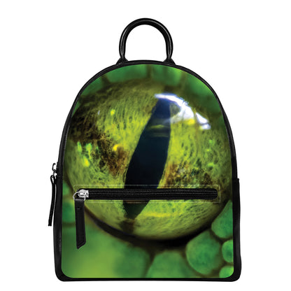 Green Snake Eye Print Leather Backpack
