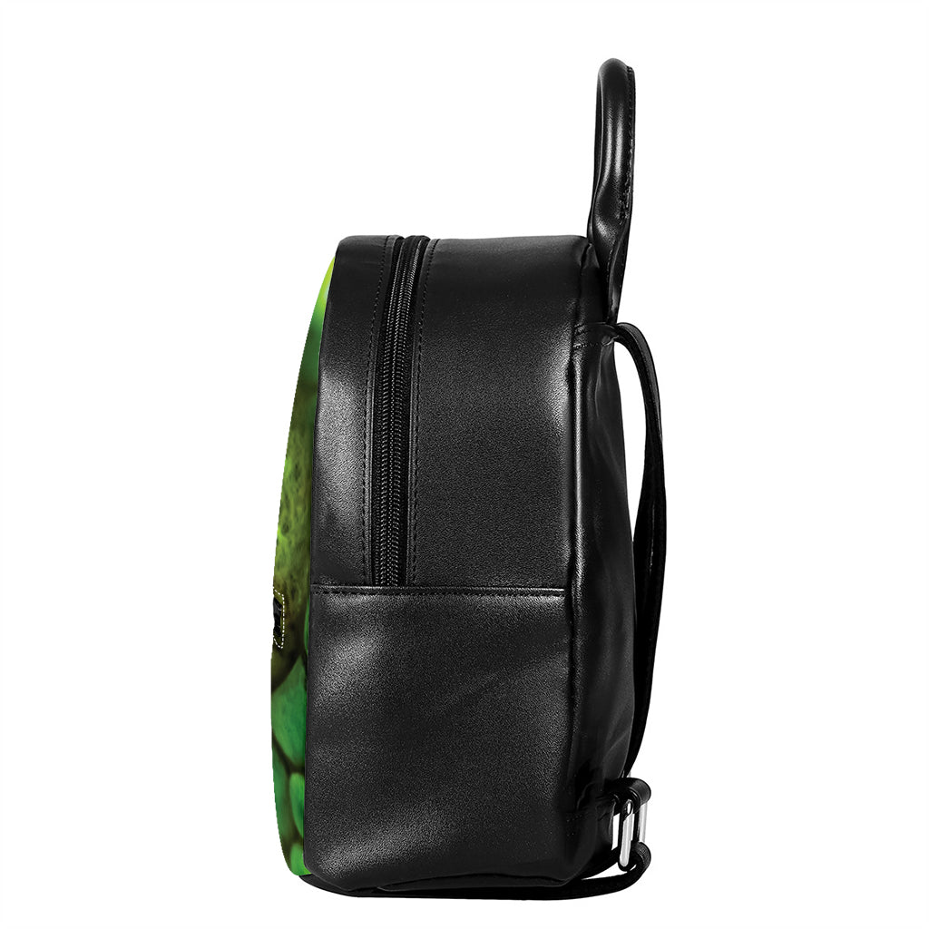 Green Snake Eye Print Leather Backpack