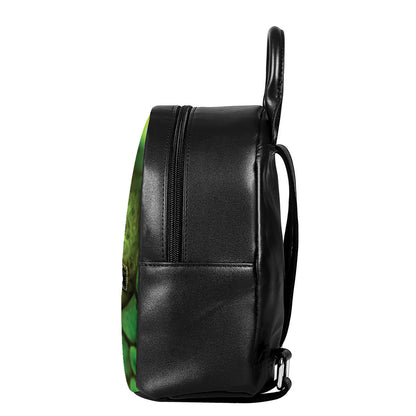 Green Snake Eye Print Leather Backpack