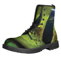 Green Snake Eye Print Lace-Up Boots