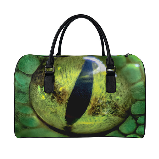 Green Snake Eye Print Leather Duffle Bag
