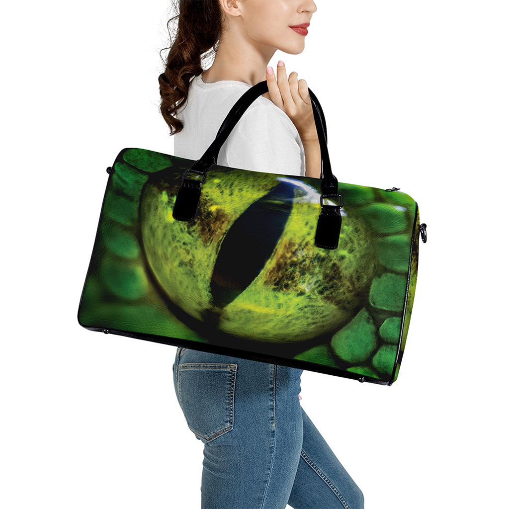 Green Snake Eye Print Leather Duffle Bag