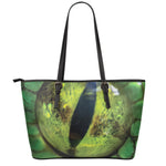 Green Snake Eye Print Leather Tote Bag