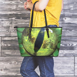 Green Snake Eye Print Leather Tote Bag