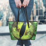 Green Snake Eye Print Leather Tote Bag