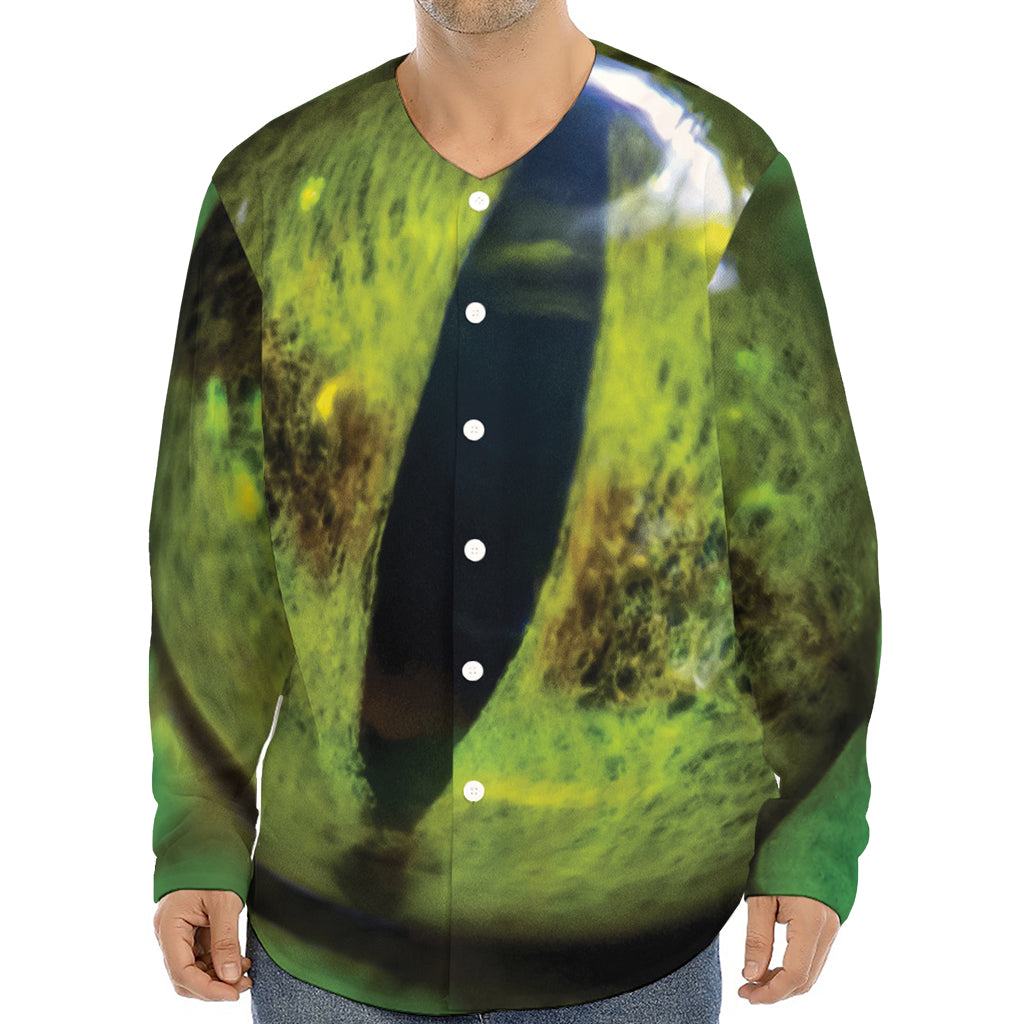 Green Snake Eye Print Long Sleeve Baseball Jersey