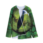 Green Snake Eye Print Long Sleeve Short Coat