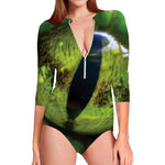 Green Snake Eye Print Long Sleeve Swimsuit