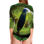 Green Snake Eye Print Long Sleeve Swimsuit