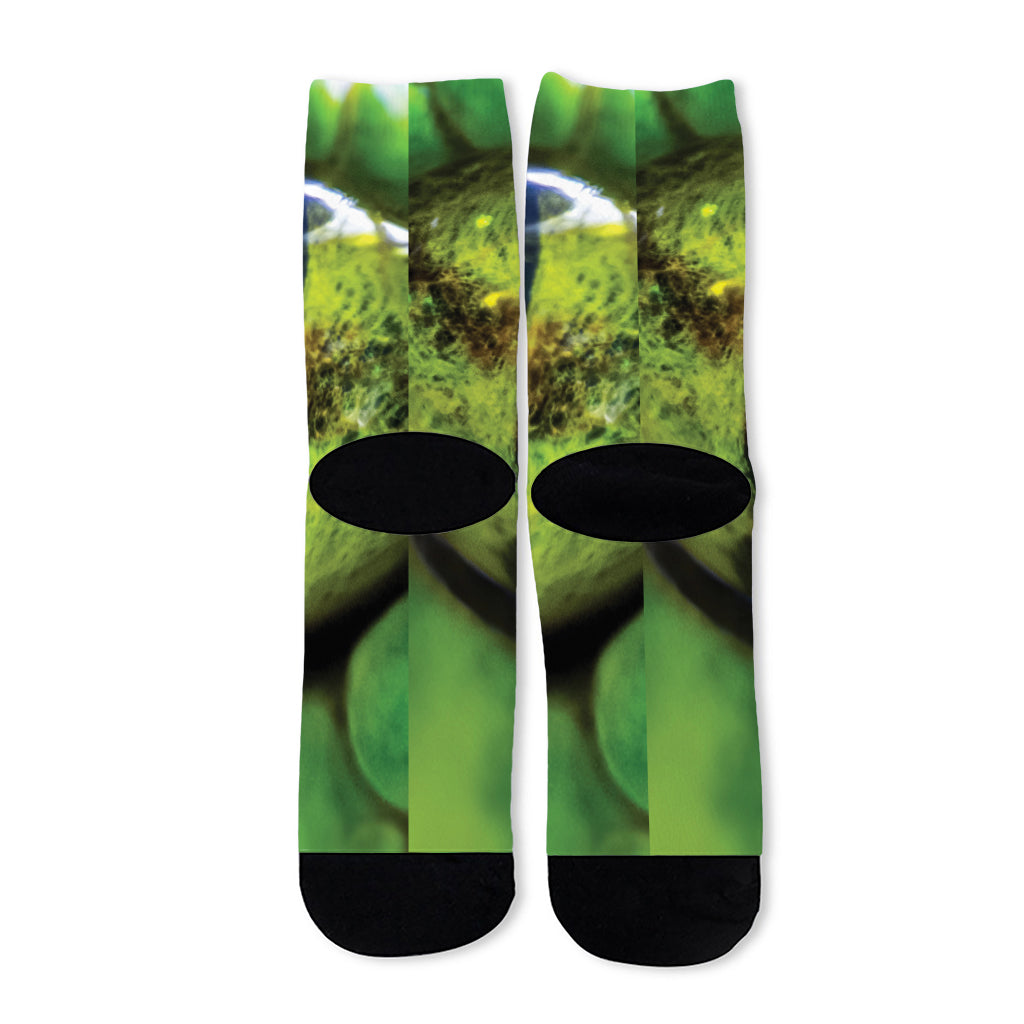 Green Snake Eye Print Long Socks