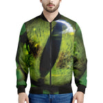 Green Snake Eye Print Men's Bomber Jacket