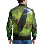 Green Snake Eye Print Men's Bomber Jacket
