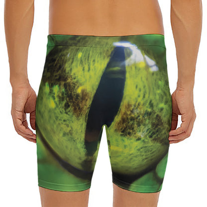 Green Snake Eye Print Men's Long Boxer Briefs