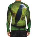 Green Snake Eye Print Men's Long Sleeve Rash Guard