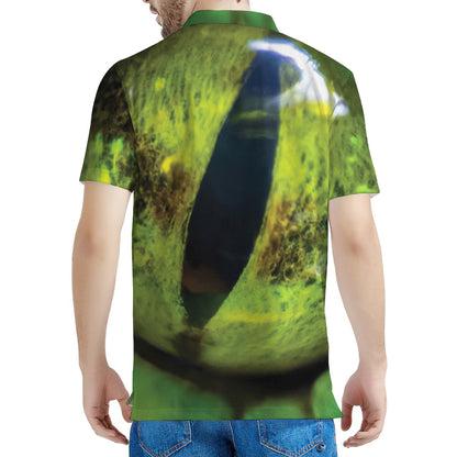 Green Snake Eye Print Men's Polo Shirt