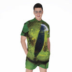 Green Snake Eye Print Men's Rompers