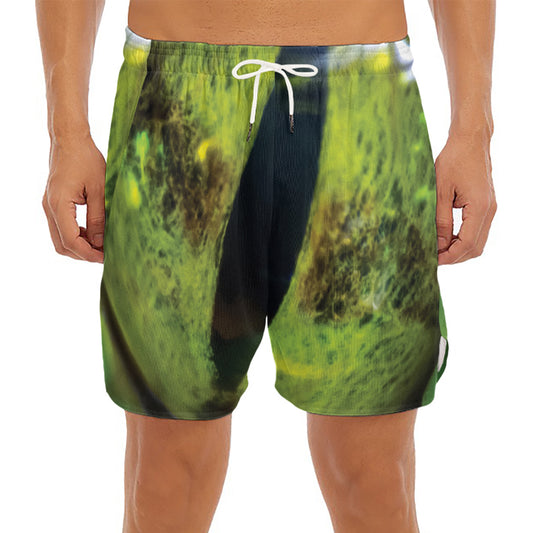 Green Snake Eye Print Men's Split Running Shorts
