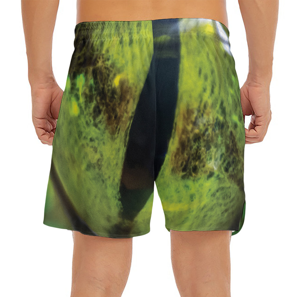 Green Snake Eye Print Men's Split Running Shorts