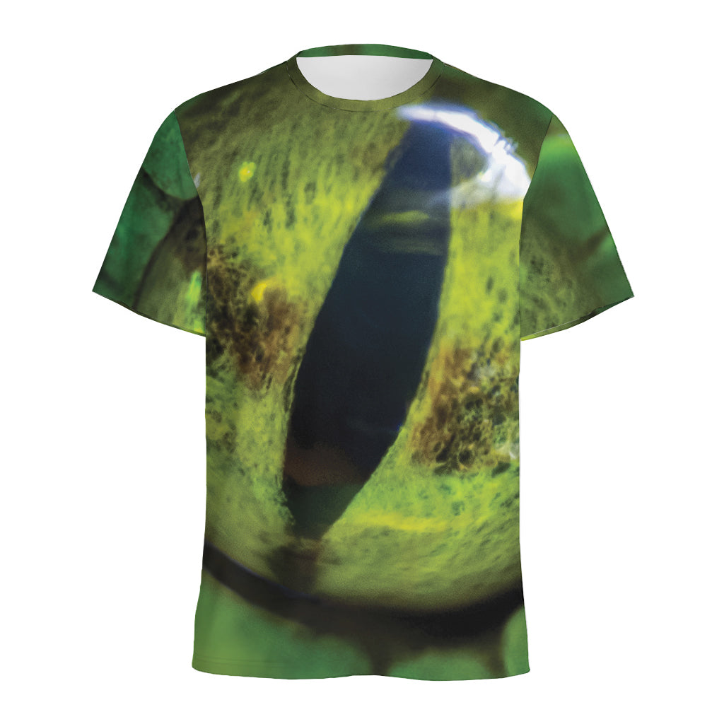 Green Snake Eye Print Men's Sports T-Shirt