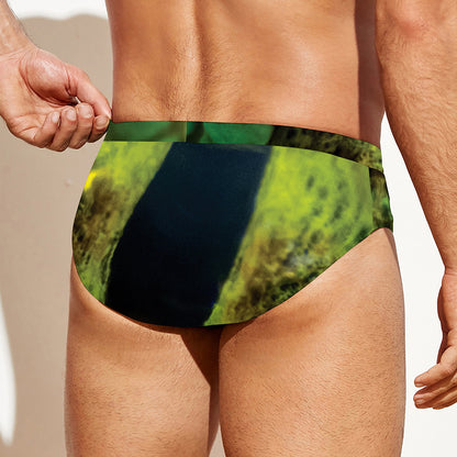 Green Snake Eye Print Men's Swim Briefs