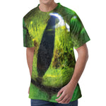 Green Snake Eye Print Men's Velvet T-Shirt