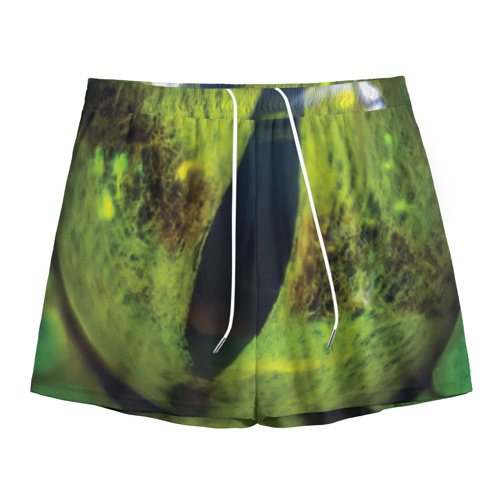 Green Snake Eye Print Mesh Shorts