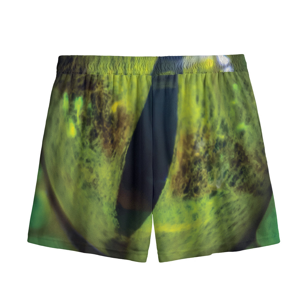 Green Snake Eye Print Mesh Shorts