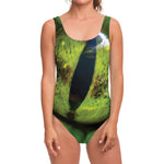 Green Snake Eye Print One Piece Swimsuit