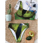 Green Snake Eye Print One Shoulder Bikini Top