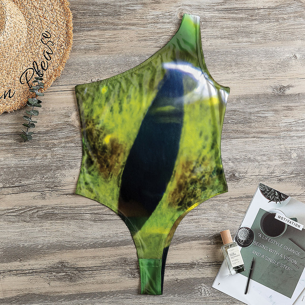 Green Snake Eye Print One Shoulder Bodysuit