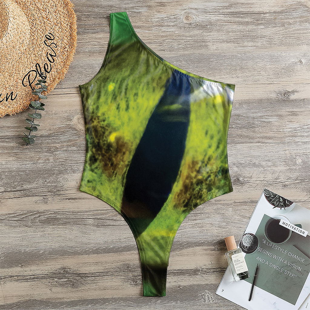 Green Snake Eye Print One Shoulder Bodysuit