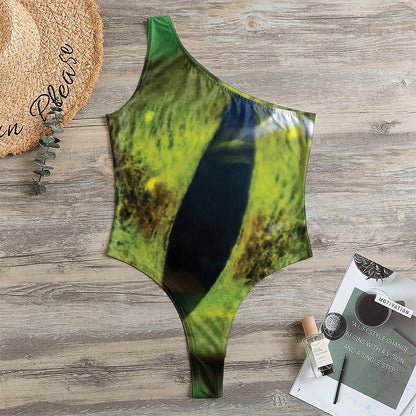 Green Snake Eye Print One Shoulder Bodysuit
