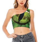 Green Snake Eye Print One Shoulder Crop Top