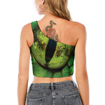 Green Snake Eye Print One Shoulder Crop Top