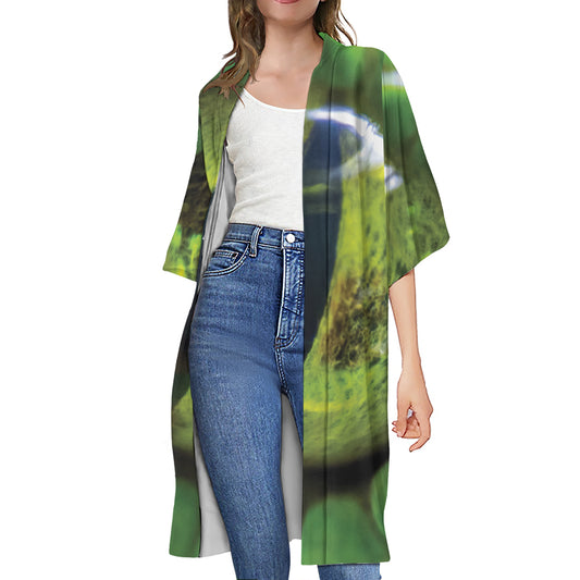 Green Snake Eye Print Open Front Beach Cover Up