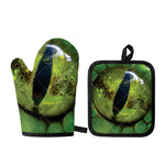 Green Snake Eye Print Oven Mitt And Pot Holder Set