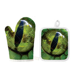 Green Snake Eye Print Oven Mitt And Pot Holder Set