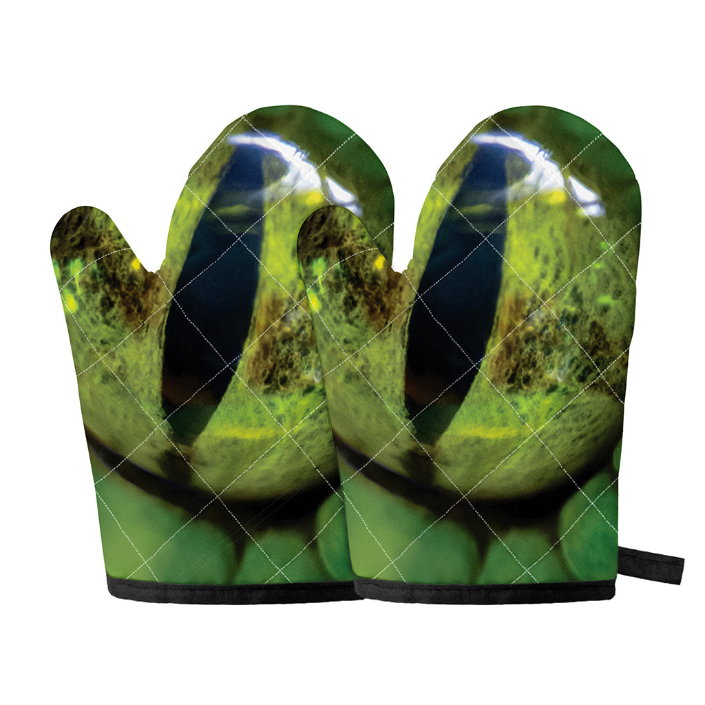 Green Snake Eye Print Oven Mitts