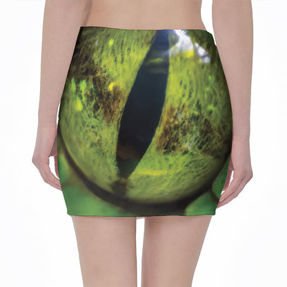 Green Snake Eye Print Pencil Mini Skirt