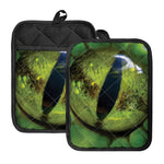 Green Snake Eye Print Pot Holders With Pocket